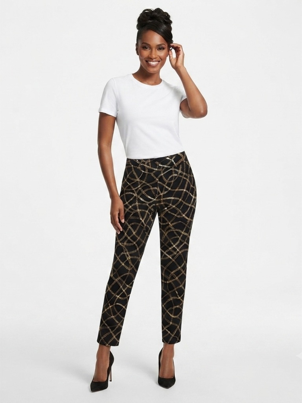 Michael Kors Black And Gold Chain Print Trousers Size XL